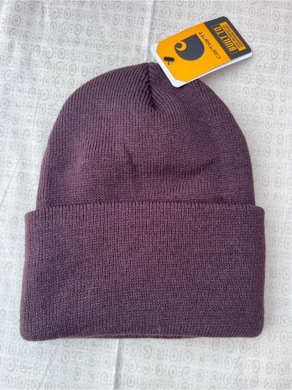 Carhartt Brown Beanie with Yellow Logo Patch